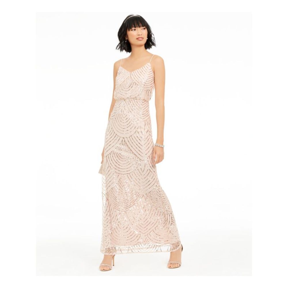 ADRIANNA PAPELL Art deco Evening formal Dress bridesmaid NWT blush pale pink